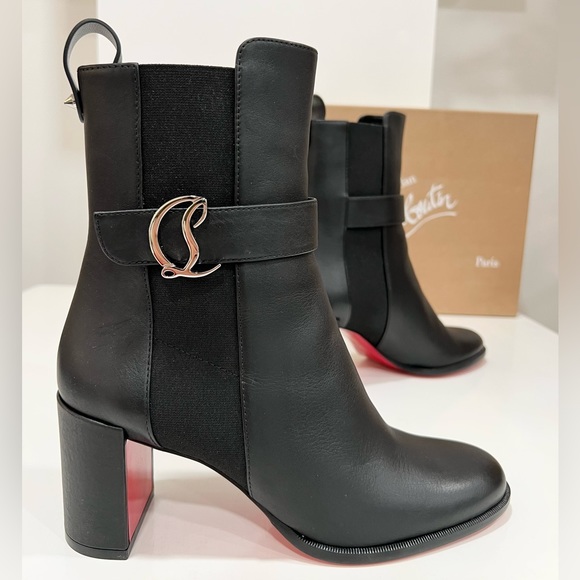 Christian Louboutin Leather CL Buckle Red Sole Chelsea Boots 70mm Black shoes